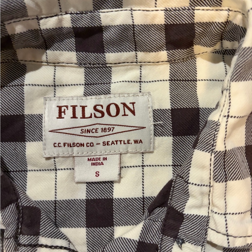 Filson Alaskan Guide Flannel Shirt Top Cream & Brown Plaid Women's Small - Picture 3 of 6